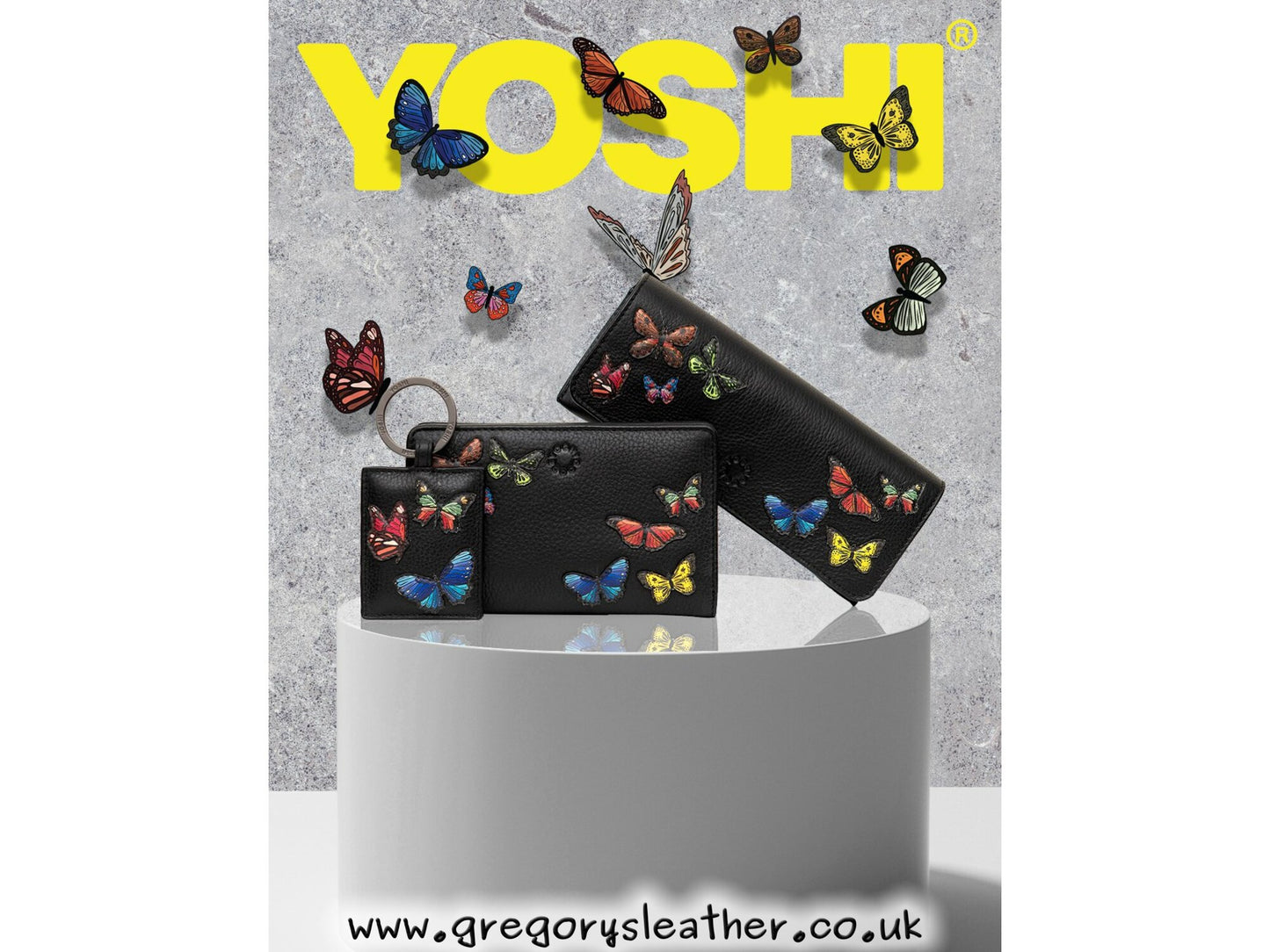 Black Amongst Butterflies Flap Over Zip Around Leather Purse by Yoshi