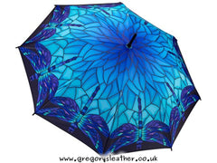 Blue Stained Glass Dragonfly Stick Umbrella by Galleria