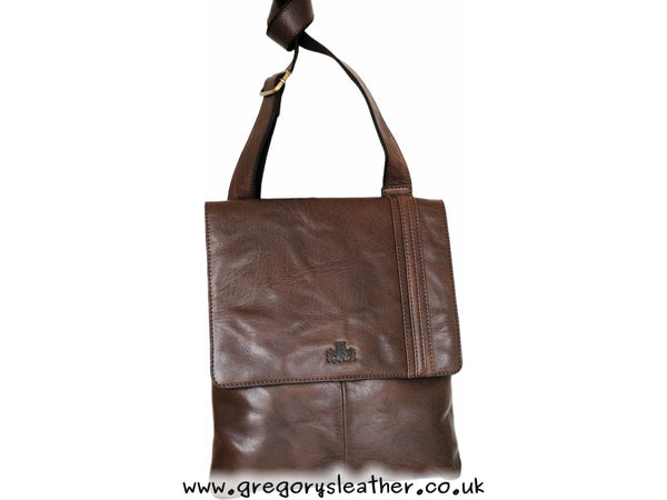 Brown Prado Leather Flap Cross Body Bag by Rowallan