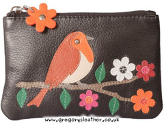 Black Robin Leather Coin Purse with RFID by Mala