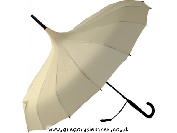 Beige Boutique Plain Pagoda Stick Umbrella by Blooming Brollies