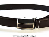 Brown - Double Bar Automatic Leather Belt No Holes Quick Fasten by Artamis