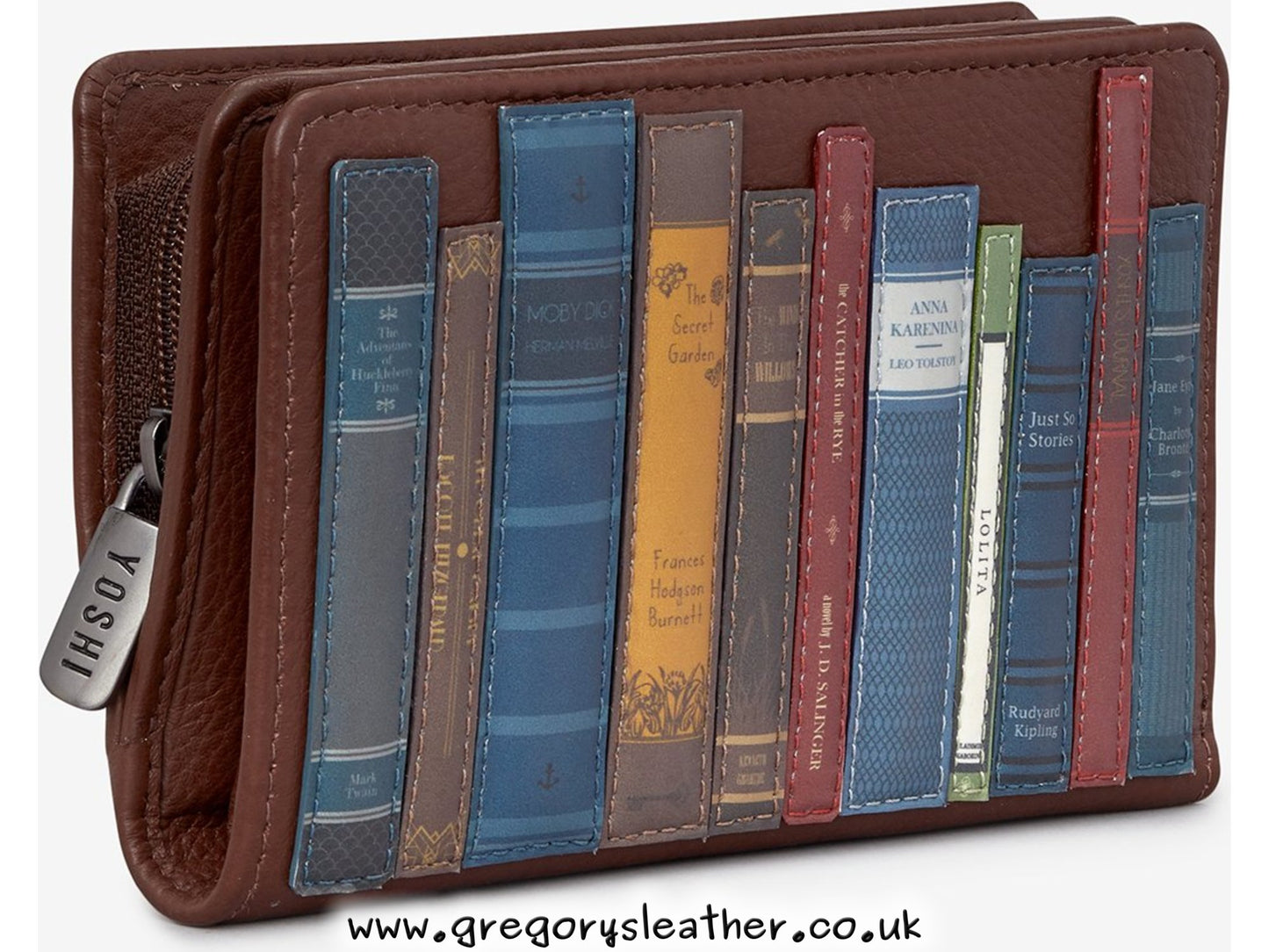 Brown Bookworm Library Zip Around Leather Purse by Yoshi