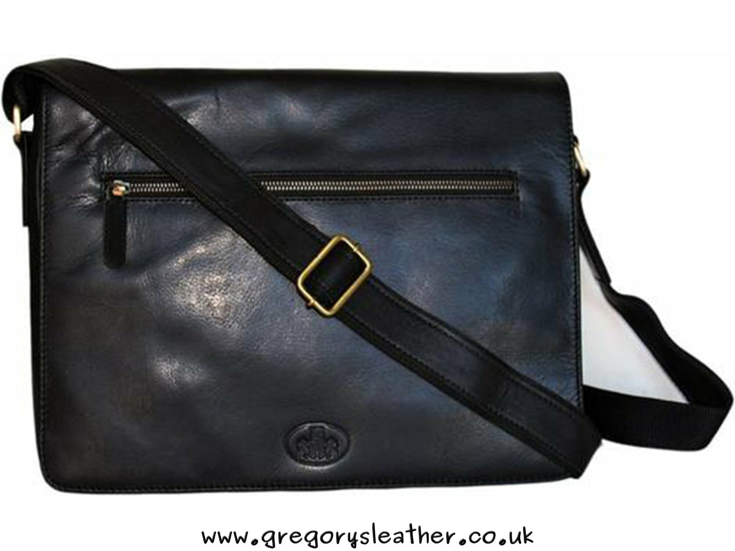 Black Cremoso Leather Full Flap Messenger Bag by Rowallan