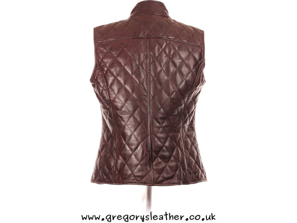 Burgundy Brompton Ladies Leather Quilt Stitch Zip Waistcoat by Ashwood