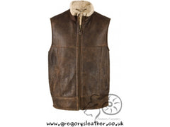 Choc Forest Distressed Men's Aviator Sheepskin Gillet by Eastern Counties