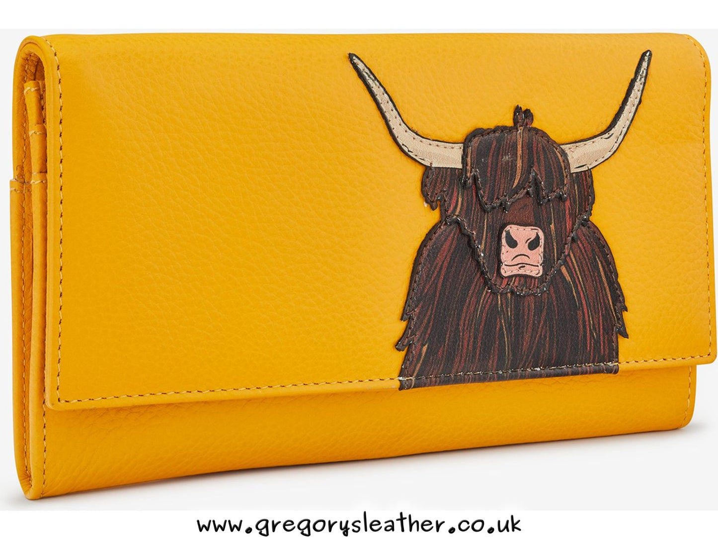 Highland Cow Flap Over Leather Purse by Yoshi