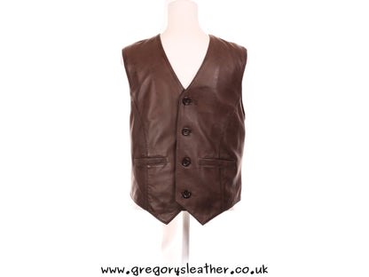 Medium Brown Leather Waist Coat by Ashwood