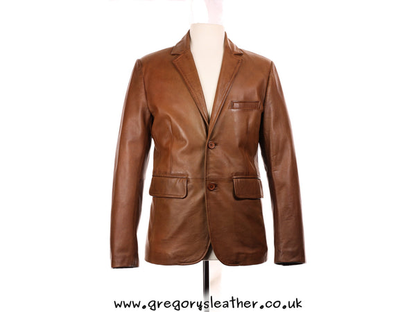 Tan Leather Two Button Blazer Style Jacket by Ashwood