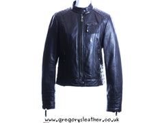 Black Leather Straight Zip No Collar Jacket by Ashwood