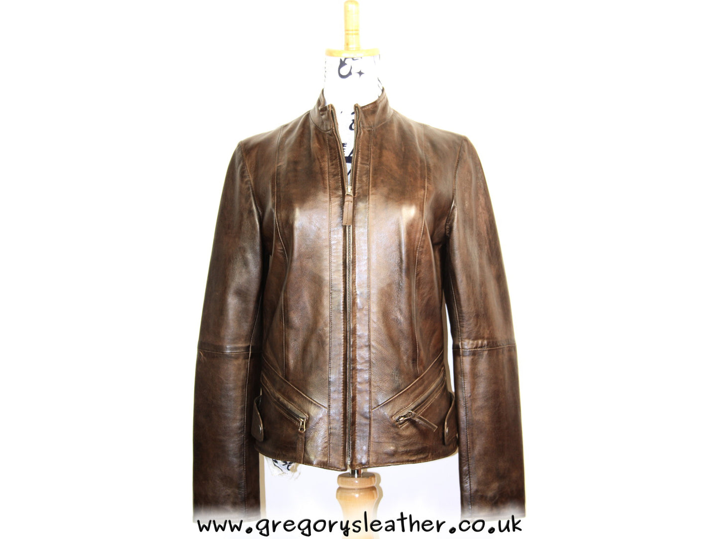 Brown Leather Jacket Straight Zip by Ashwood