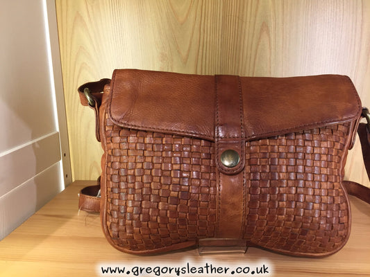 Tan Vintage Leather Small Flap Over Bag by Black Tree