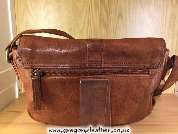 Tan Vintage Leather Small Flap Over Bag by Black Tree