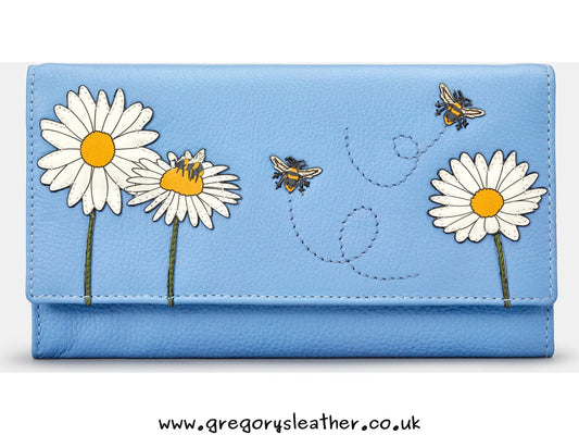 Blue Bee Happy Flap Over Leather Purse by Yoshi
