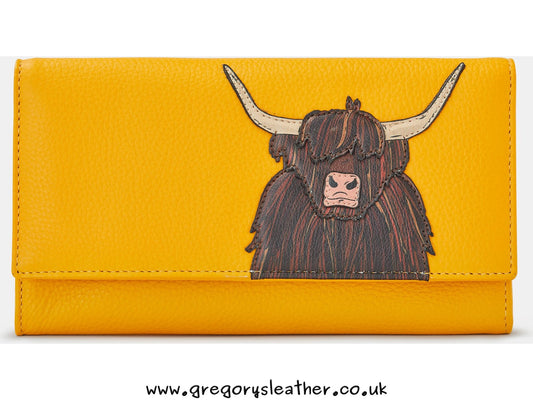 Highland Cow Flap Over Leather Purse by Yoshi