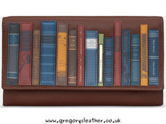 Brown Bookworm Library Flap Over Leather Purse by Yoshi