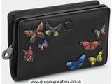 Black Amongst Butterflies Flap Over Zip Around Leather Purse by Yoshi