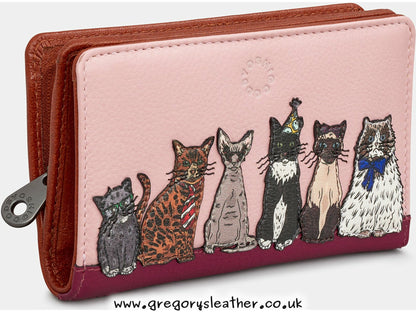 Party Cats Flap Over Zip Around Leather Purse by Yoshi