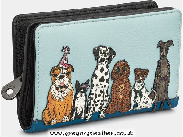 Party Dogs Flap Over Zip Around Leather Purse by Yoshi