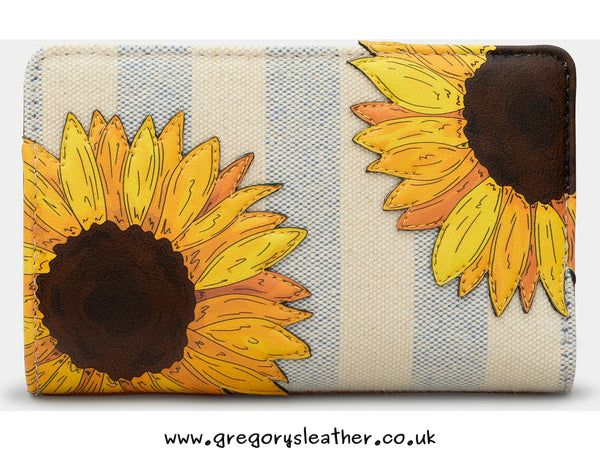 Tan Sunflower Bloom Zip Round Flap Over Leather Purse by Yoshi