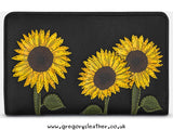 Black Sunflowers Zip Around Leather Purse by Yoshi