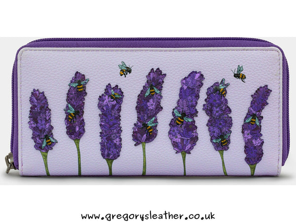 Bees Love Lavender Leather Zip Round Purse by Yoshi