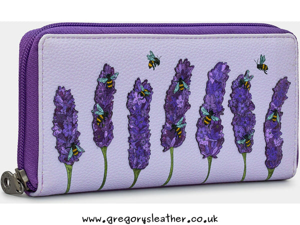 Bees Love Lavender Leather Zip Round Purse by Yoshi