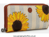 Tan Sunflower Bloom Zip Round Leather Purse by Yoshi