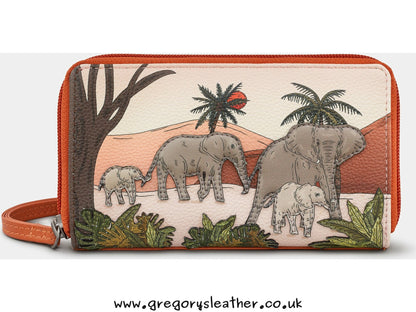 Elephant Parade Zip Round Leather Purse With Wrist Strap by Yoshi