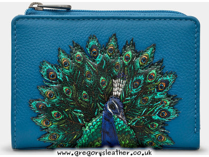 Teal Peacock Plume Leather Flap Over Purse by Yoshi