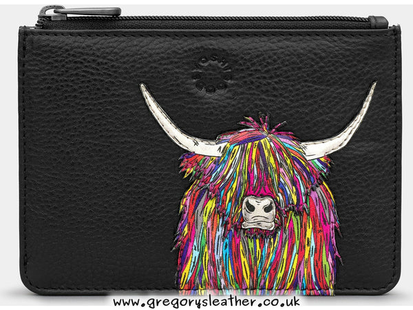 Black Rainbow Highland Cow Highland Cow Zip Top Leather Purse by Yoshi