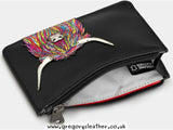 Black Rainbow Highland Cow Highland Cow Zip Top Leather Purse by Yoshi