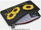 Black Sunflowers Leather Zip Top Purse by Yoshi