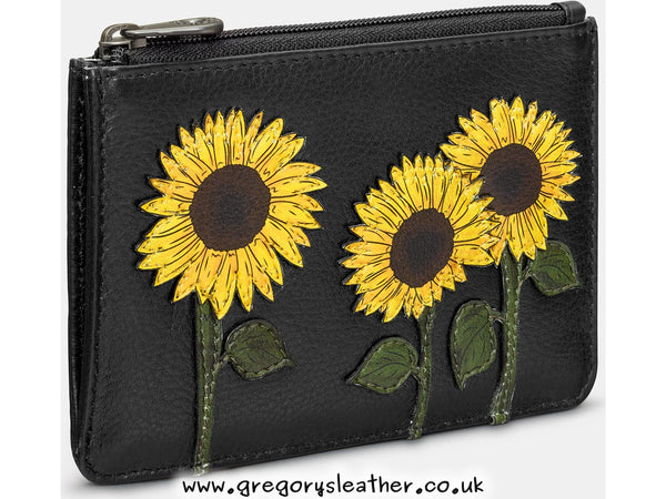 Black Sunflowers Leather Zip Top Purse by Yoshi