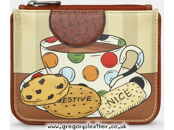 Leather Tea And Biscuits Zip Top Purse by Yoshi
