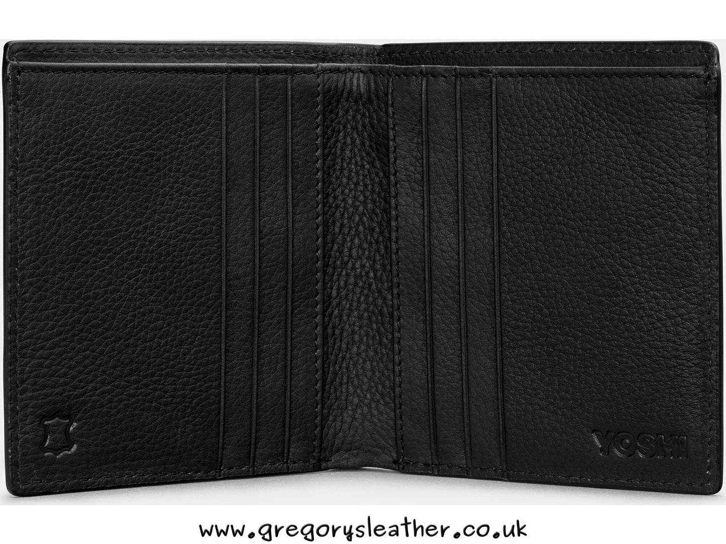 Black Two Fold North South Leather Wallet by Yoshi