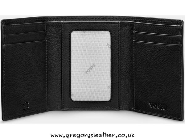 Black  Three Fold Leather Wallet by Yoshi