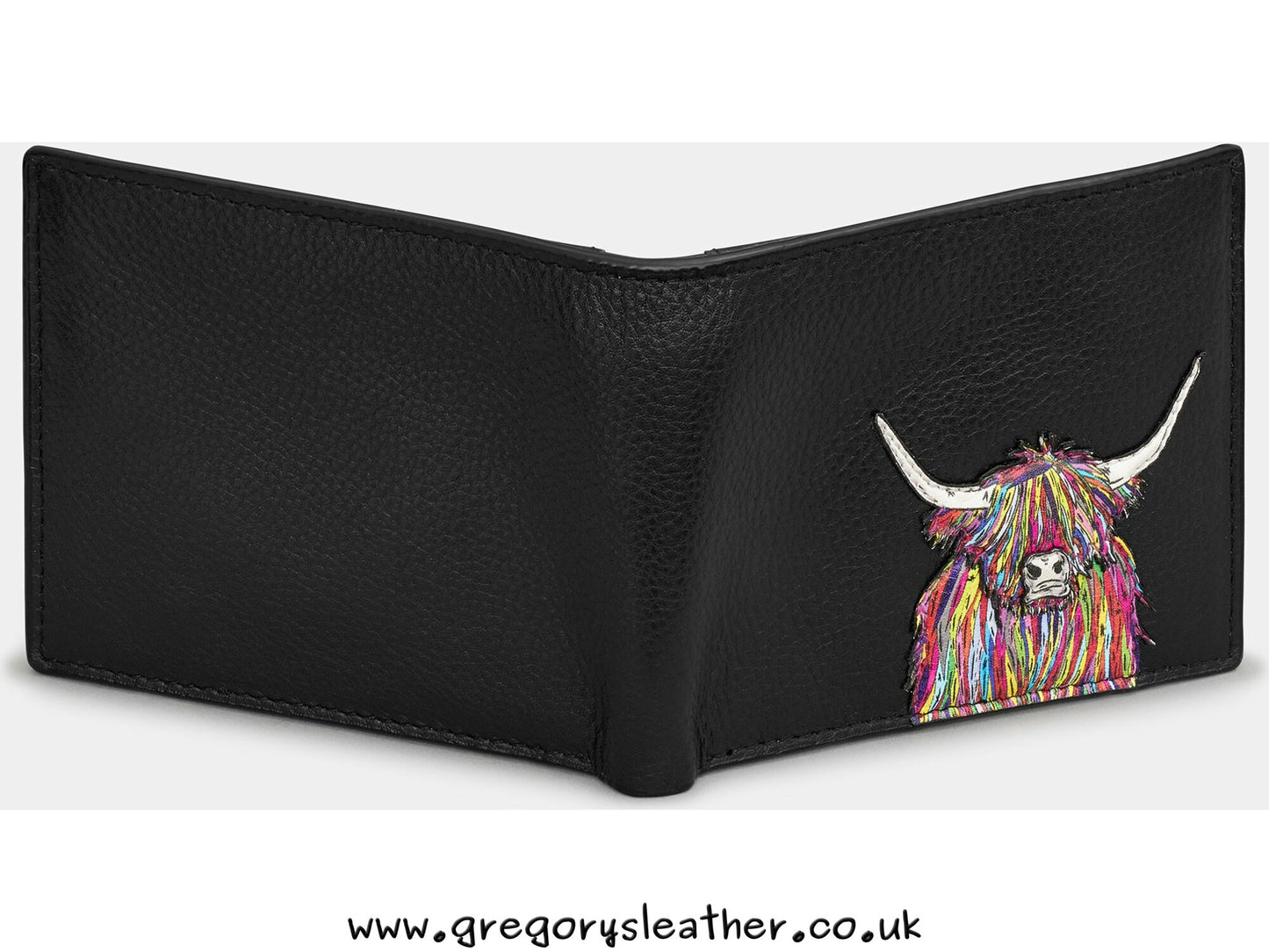 Black Rainbow Highland Cow Highland Cow Leather Wallet by Yoshi