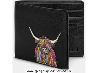 Black Rainbow Highland Cow Highland Cow Leather Wallet by Yoshi