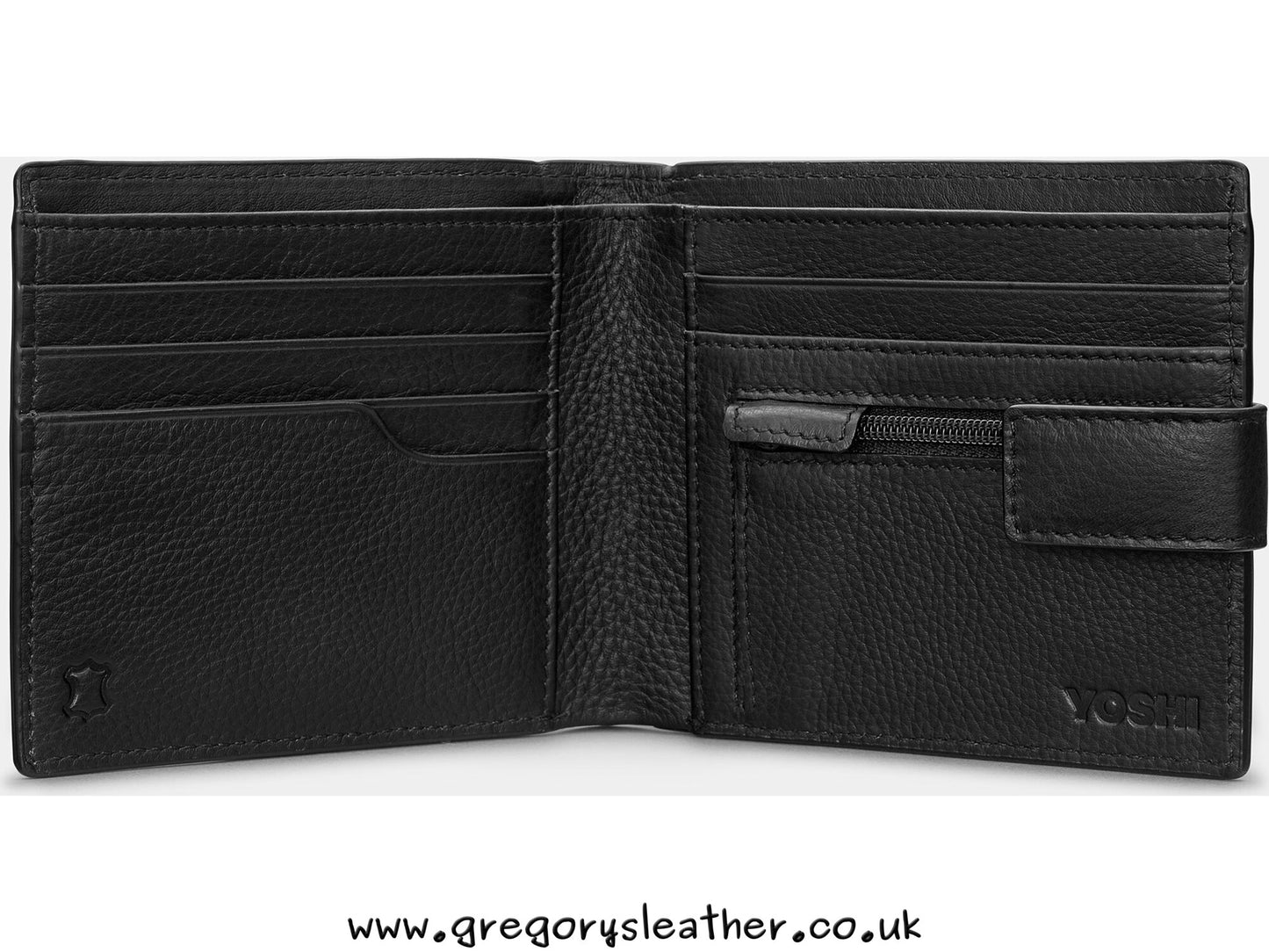 Black Two Fold Leather Wallet with Tab by Yoshi