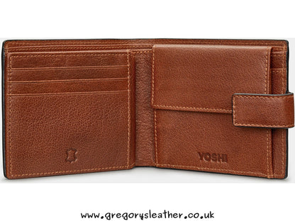 Brown Extra Capacity Leather Wallet with Tab by Yoshi