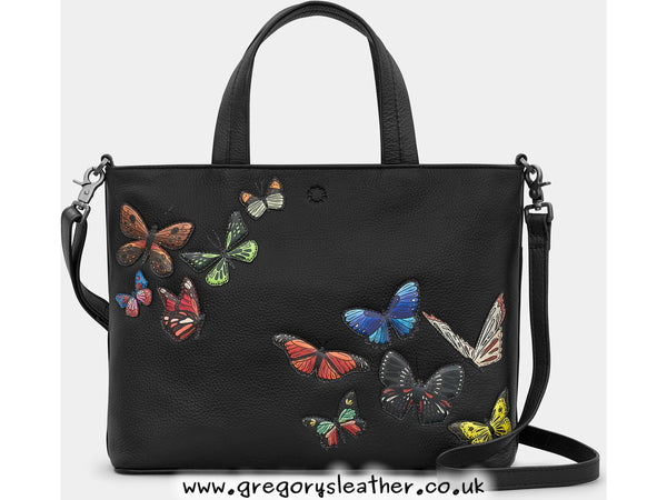 Black Amongst Butterflies Leather Grab Bag by Yoshi