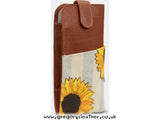Tan Sunflower Bloom Leather Glasses Case with Tab by Yoshi