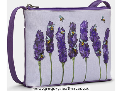 Plum Bees Love Lavender Leather Cross Body Bag by Yoshi