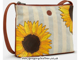 Tan Sunflower Bloom Leather Cross Body Bag by Yoshi