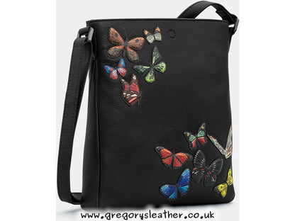 Black Amongst Butterflies Bryant Leather Cross Body Bag by Yoshi