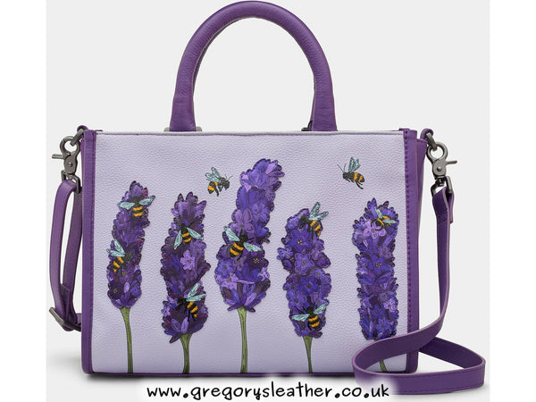 Plum Bees Love Lavender Leather Grab Bag by Yoshi