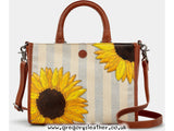 Brown Sunflower Bloom Leather Grab Bag by Yoshi
