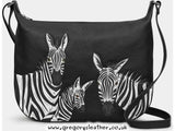 Black Zebras Dazzle of Zebras Leather Hobo Bag by Yoshi