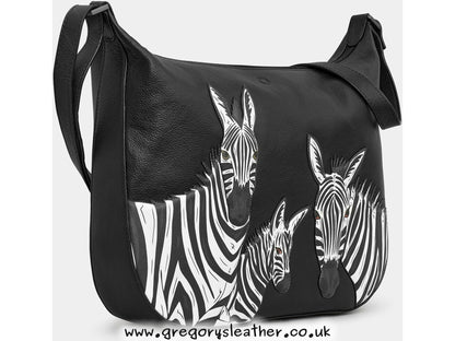 Black Zebras Dazzle of Zebras Leather Hobo Bag by Yoshi